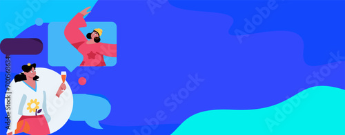 Virtual characters social communication concept business flat vector hand drawn illustration
