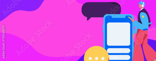 Virtual characters social communication concept business flat vector hand drawn illustration
