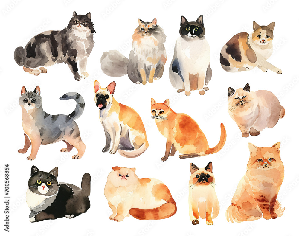 collection of pets watercolor texture decorative stickers