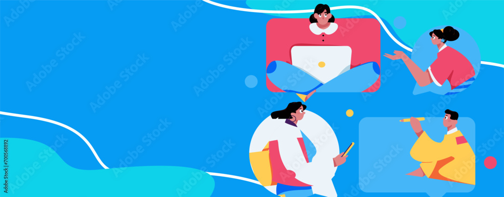 Virtual characters social communication concept business flat vector hand drawn illustration
Virtual characters social communication concept business flat vector hand drawn illustration