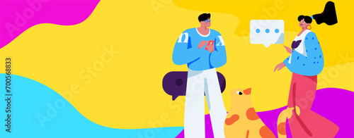 Virtual characters social communication concept business flat vector hand drawn illustration
