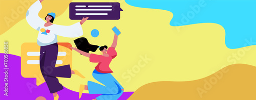 Virtual characters social communication concept business flat vector hand drawn illustration
