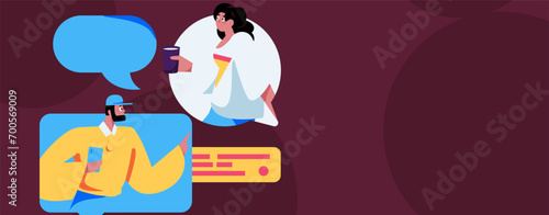 Virtual characters social communication concept business flat vector hand drawn illustration
