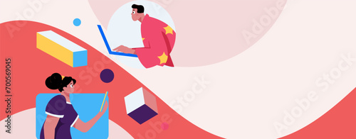 Virtual characters social communication concept business flat vector hand drawn illustration
