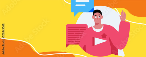 Virtual characters social communication concept business flat vector hand drawn illustration
