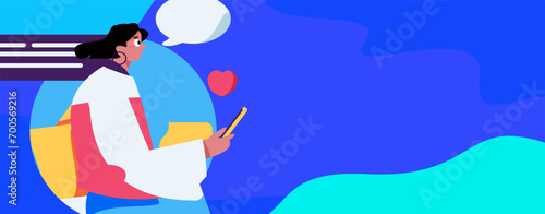 Virtual characters social communication concept business flat vector hand drawn illustration
