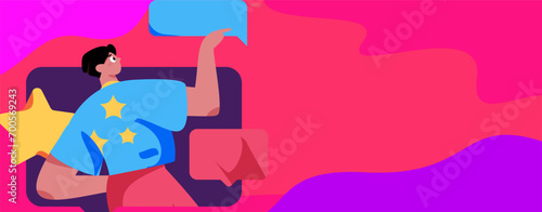 Virtual characters social communication concept business flat vector hand drawn illustration
