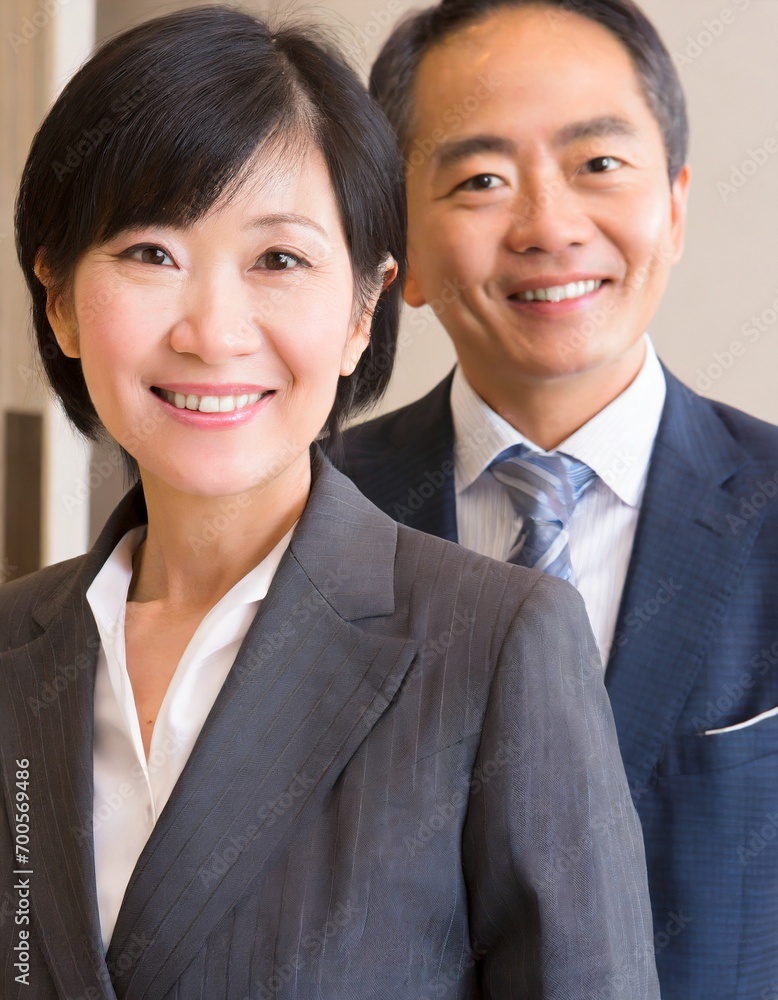 笑顔のビジネスウーマンとビジネスマン