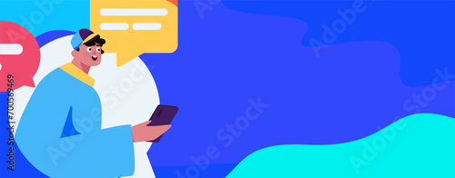 Virtual characters social communication concept business flat vector hand drawn illustration
