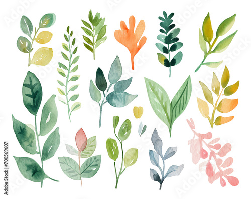 pattern with leaves watercolor texture decorative stickers