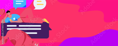 Virtual characters social communication concept business flat vector hand drawn illustration
