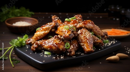 Delicious crispy BBQ chicken wings with sesame