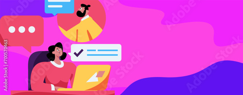 Virtual characters social communication concept business flat vector hand drawn illustration
