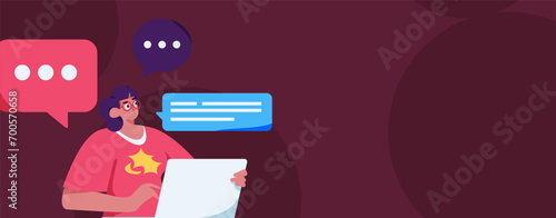 Virtual characters social communication concept business flat vector hand drawn illustration
