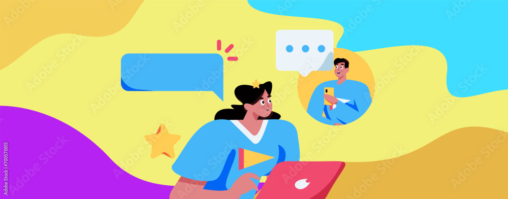 Virtual characters social communication concept business flat vector hand drawn illustration
Virtual characters social communication concept business flat vector hand drawn illustration