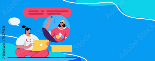 Virtual characters social communication concept business flat vector hand drawn illustration
