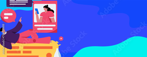 Virtual characters social communication concept business flat vector hand drawn illustration
