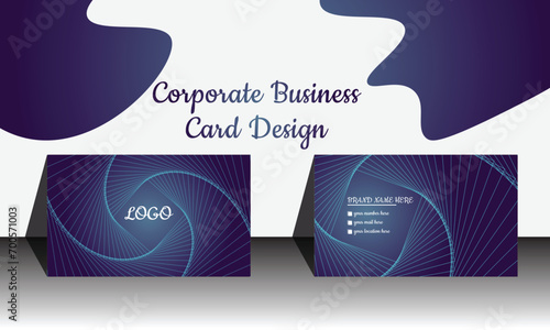 Blue business card flat design template vector. simple and dubel side design. photo