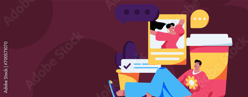 Virtual characters social communication concept business flat vector hand drawn illustration
