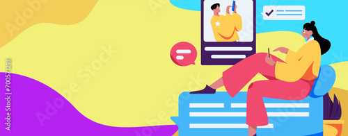 Virtual characters social communication concept business flat vector hand drawn illustration
