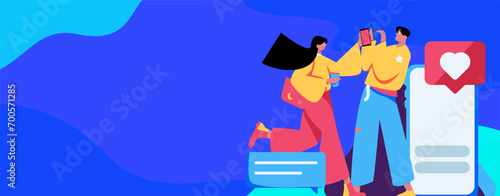 Virtual characters social communication concept business flat vector hand drawn illustration
