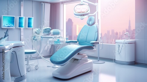 Equipped dental clinic with a modern seat with leaser technology and tools and many others. Dentist specialist concept photo