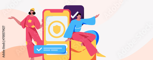 Virtual characters social communication concept business flat vector hand drawn illustration
