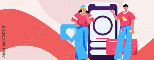 Virtual characters social communication concept business flat vector hand drawn illustration
