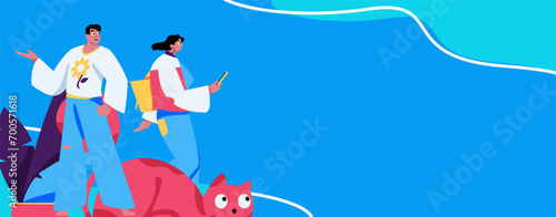 Virtual characters social communication concept business flat vector hand drawn illustration
