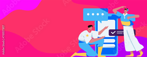 Virtual characters social communication concept business flat vector hand drawn illustration
