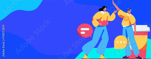 Virtual characters social communication concept business flat vector hand drawn illustration
