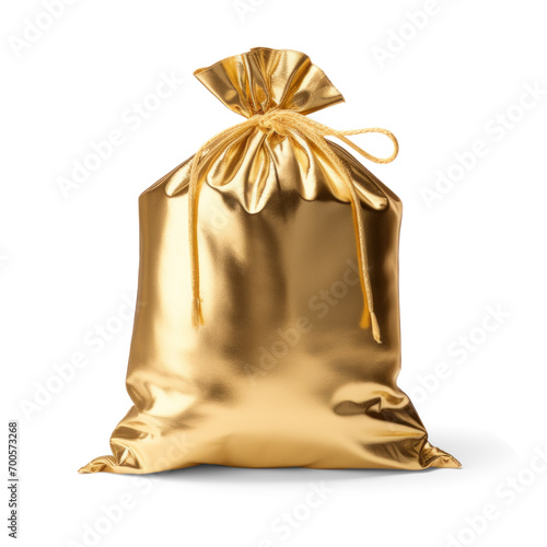 Golden Satin Sack Tied with Rope Isolated