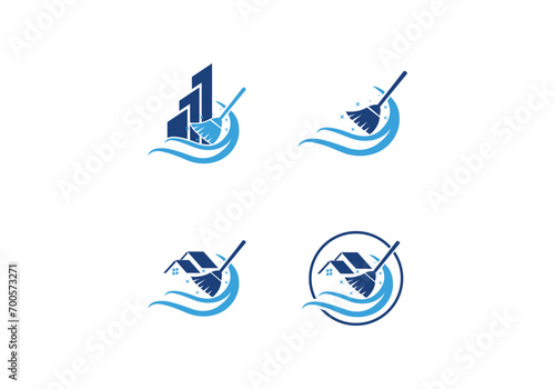 Logo Cleaning service. Creative Eco symbol template. Building and House Pro Vector photo