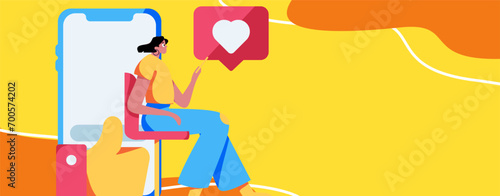 Virtual characters social communication concept business flat vector hand drawn illustration
