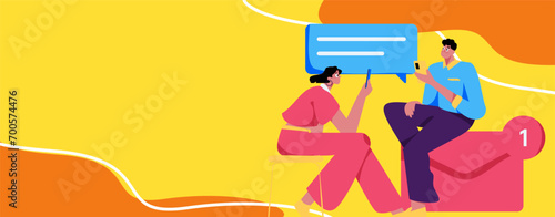 Virtual characters social communication concept business flat vector hand drawn illustration
