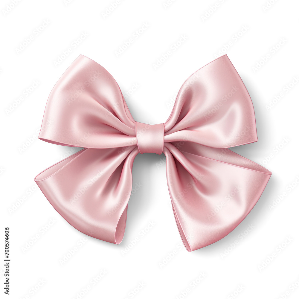 Elegant Pink Satin Unic Bow Isolated on Clear Background