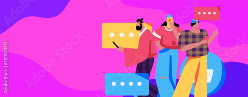 Virtual characters social communication concept business flat vector hand drawn illustration
