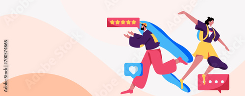 Virtual characters social communication concept business flat vector hand drawn illustration

