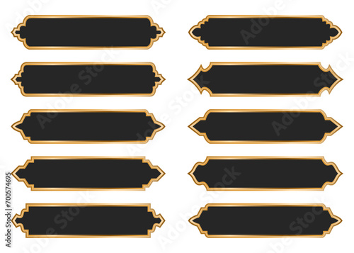 luxury golden black arch islamic ornamental text box title frame for wedding and invitation card	