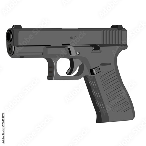Glock 17 9mm Handgun Pistol Vector Drawing Black Color