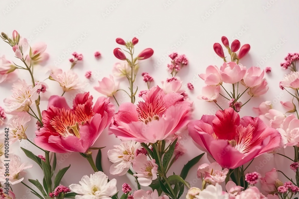 beautiful spring flowers on white background. generative ai. beautiful spring flowers on white background. generative ai.