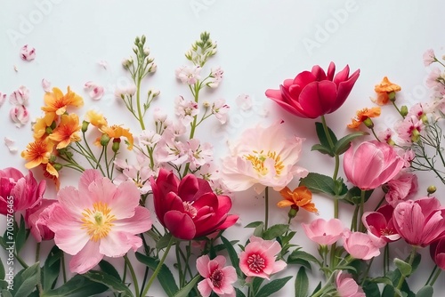 beautiful spring flowers on white background. generative ai. © SEUNGJIN