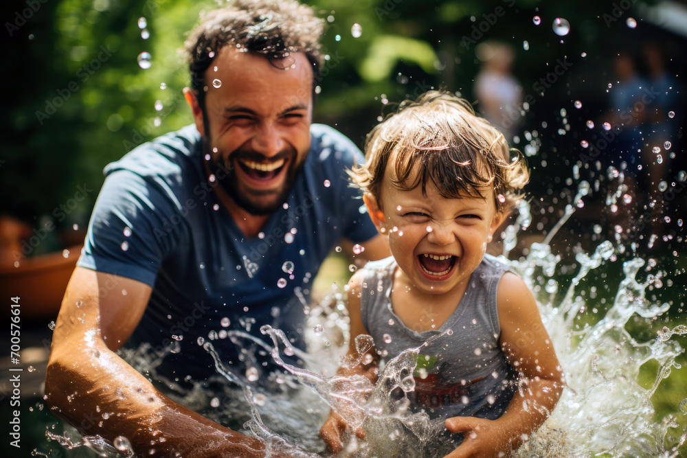 Obraz premium Family Fun in a Water Sprinkle