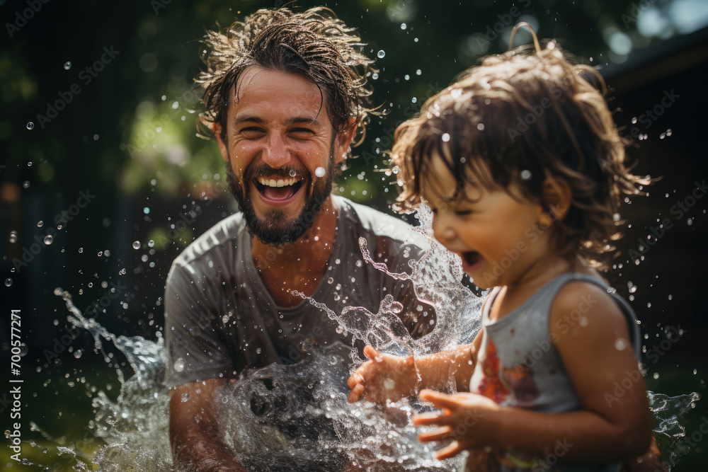 Fototapeta premium Family Fun in a Water Sprinkle