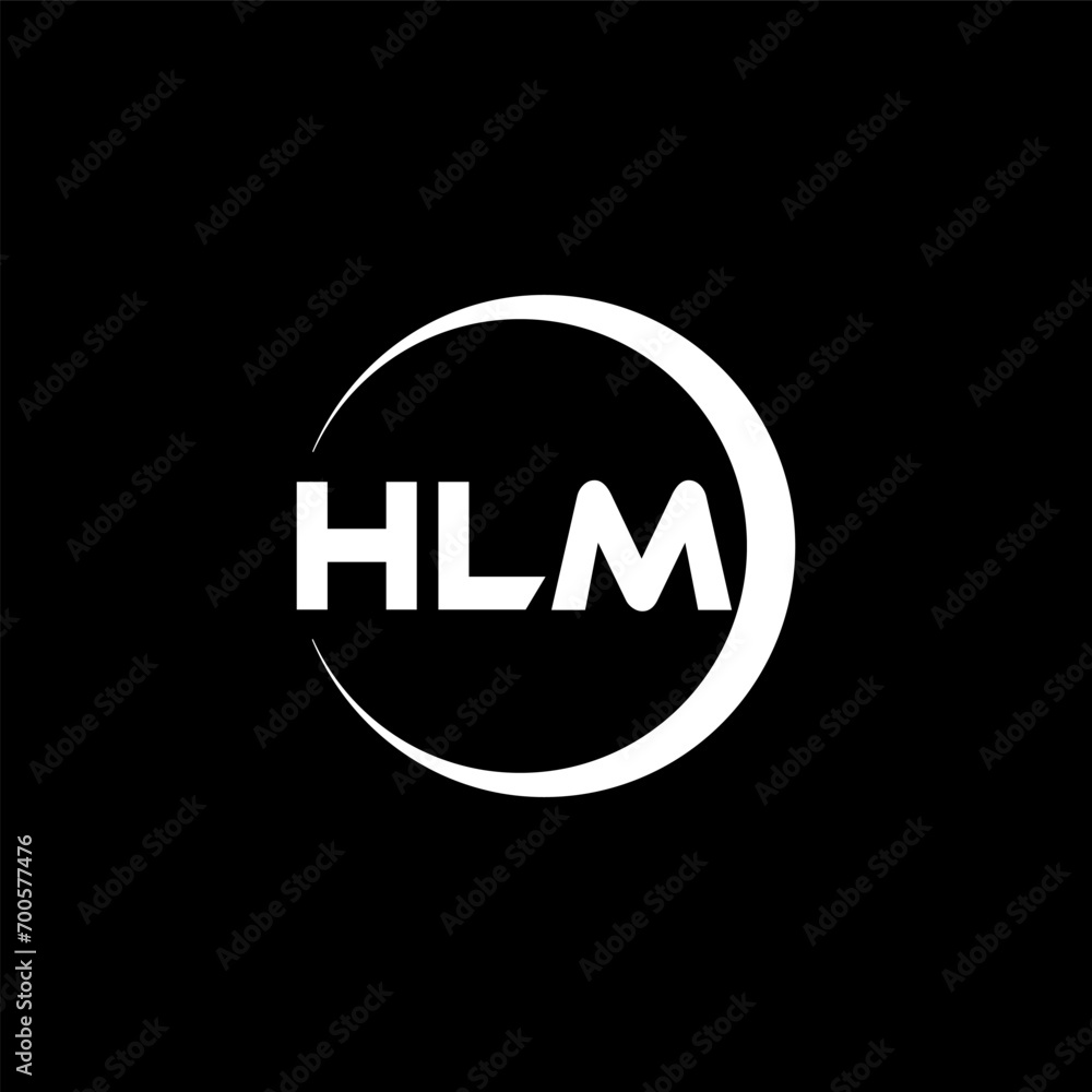 HLM letter logo design with black background in illustrator, cube logo, vector logo, modern alphabet font overlap style. calligraphy designs for logo, Poster, Invitation, etc.