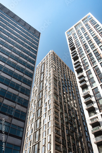 Dynamic high rise glass fronted British architecture, a business district on the south bank of the River Thames in London, capital city of the United Kingdom.