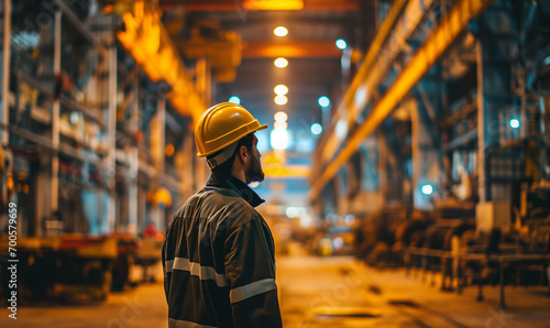 Industrial Engineers in Hard Hats.Work at the Heavy Industry Manufacturing Factory.industrial worker indoors in factory. man working in an industrial factory.Safety first concept