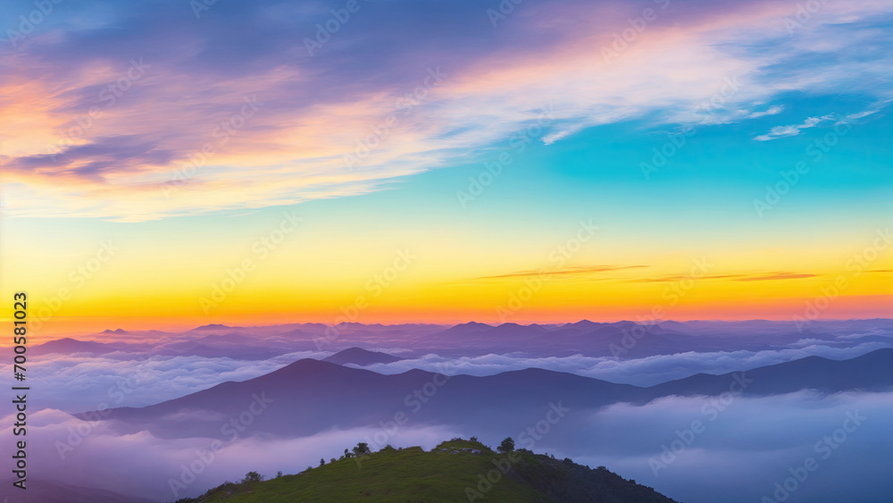 Top of the mountain view with Sunset sky with clouds background
