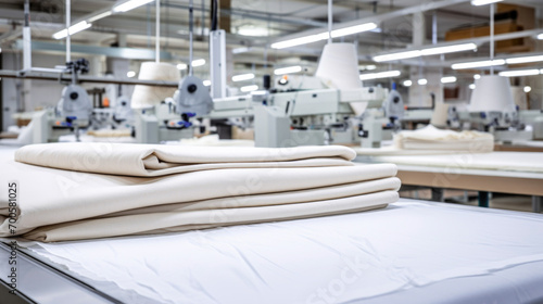 Production of new goods at the factory, modern technologies. fabric, bed linen Sewing
