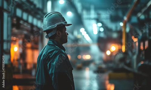 Industrial Engineers in Hard Hats.Work at the Heavy Industry Manufacturing Factory.industrial worker indoors in factory. man working in an industrial factory.Safety first concept